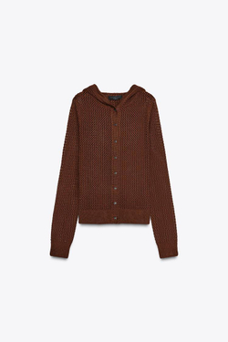 ZARA КАРДИГАН С КАПЮШОНОМ, КОРИЧНЕВЫЙ