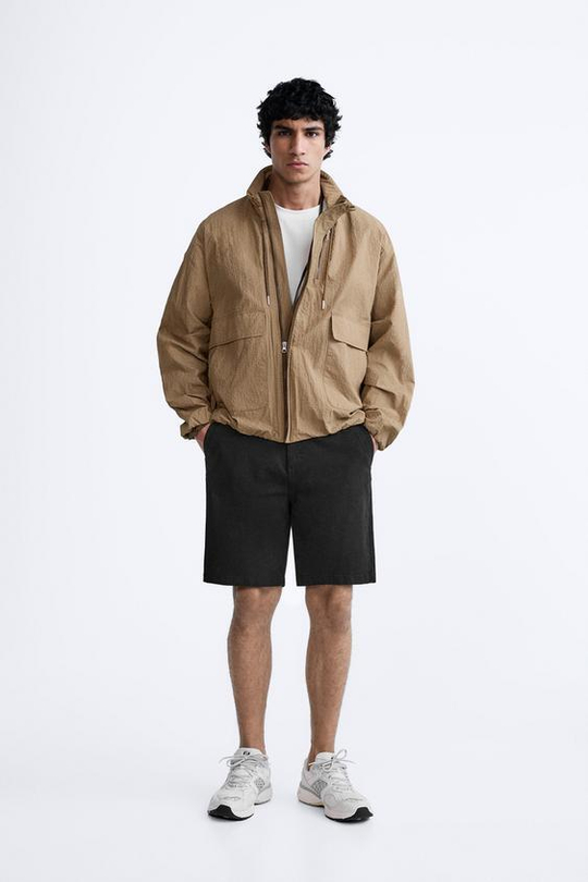 ZARA ШОРТЫ ЧИНОС ИЗ РЕЛЬЕФНОЙ ТКАНИ, ЧЕРНЫЙ