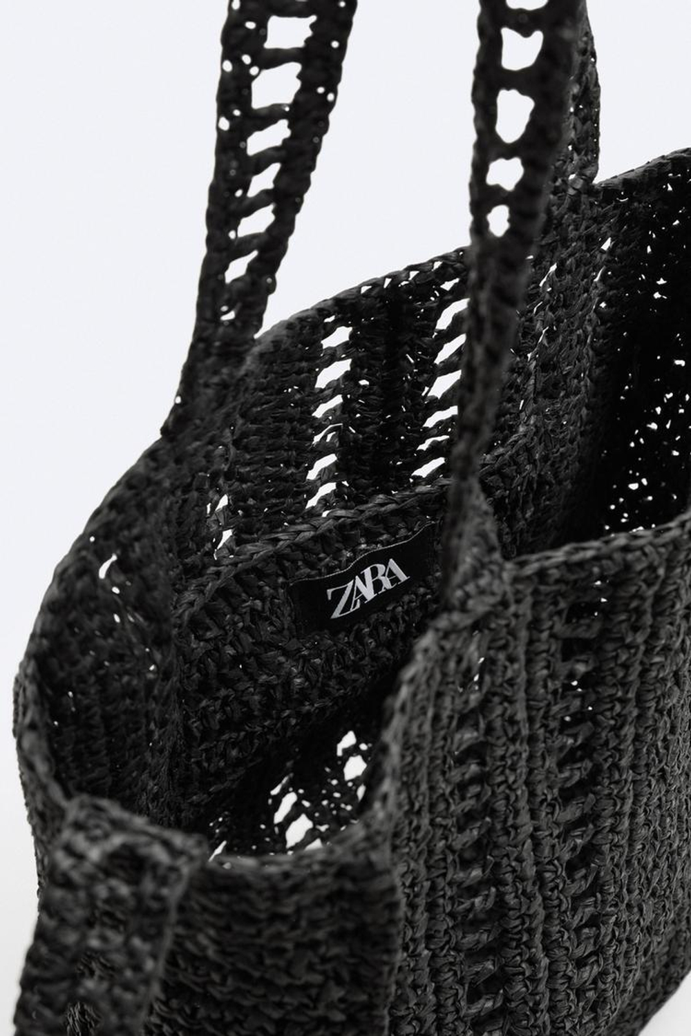 ZARA ПЛЕТЕНАЯ СУМКА-ШОПЕР, ЧЕРНЫЙ