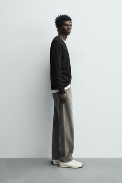 ZARA БАЗОВЫЙ ДЖЕМПЕР С V-ОБРАЗНЫМ ВЫРЕЗОМ, ЧЕРНЫЙ