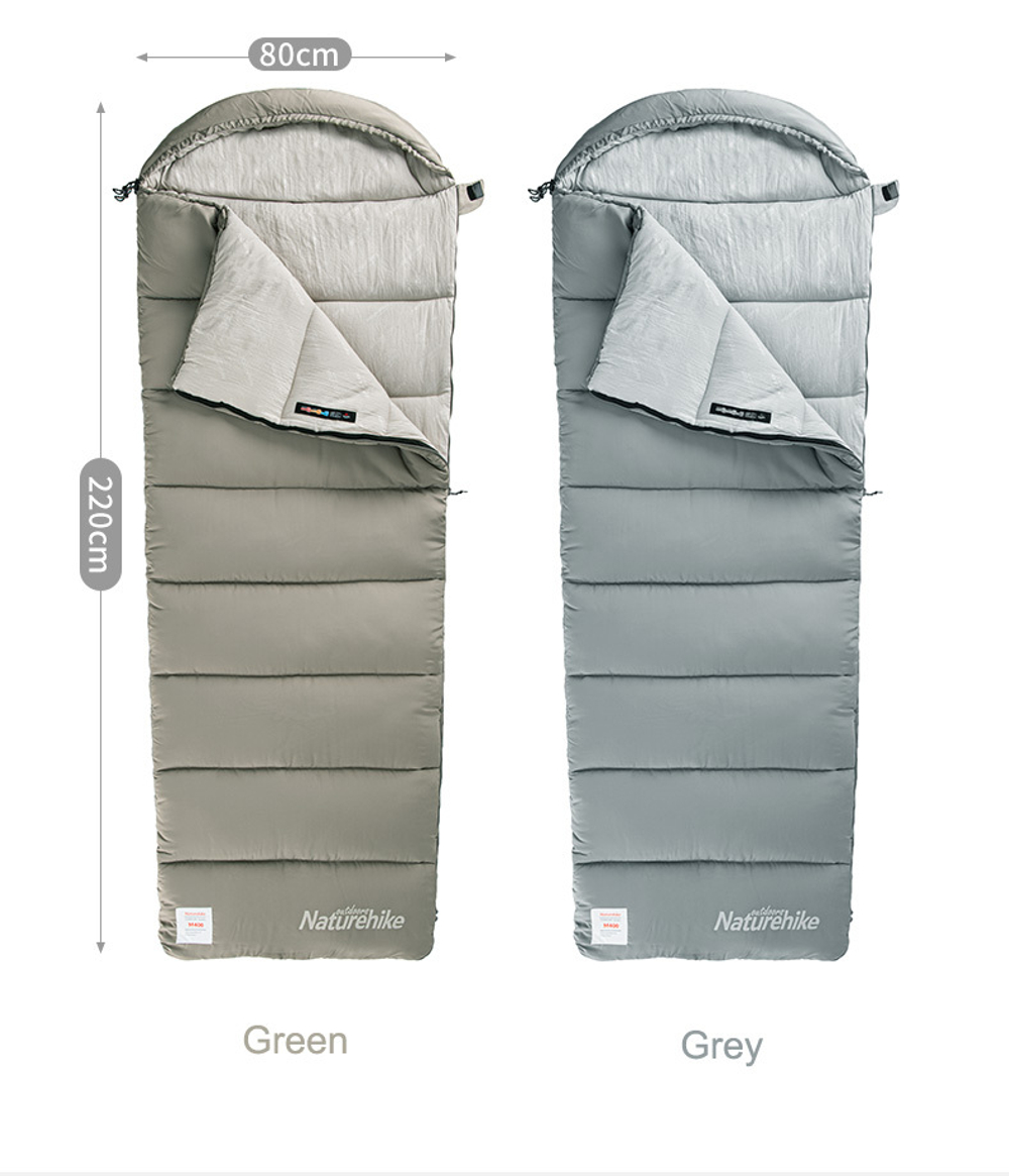 Мешок спальный Naturehike Envelope M400, (190+30)х80 см, (левый) (ТК: +1C), зеленый
