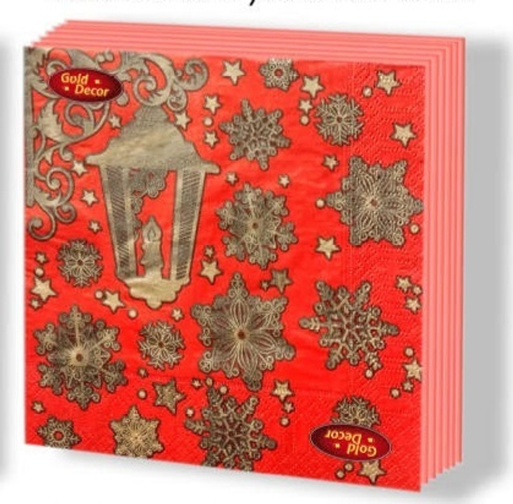 Салфетка Gold decor "НГ Фонарь на красном" 33*33см, 20 шт., 3-х слойная
