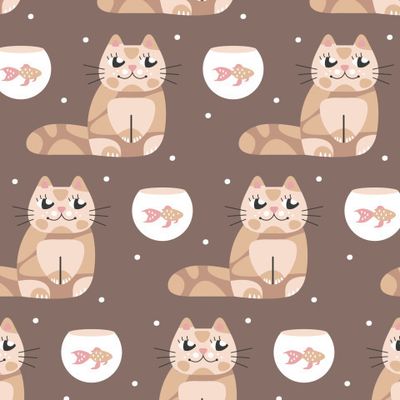 Купить кошачью детскую ткань. Кошечки рыбки для малышей. Кошки сидят. Buy fabric print Cats and fish