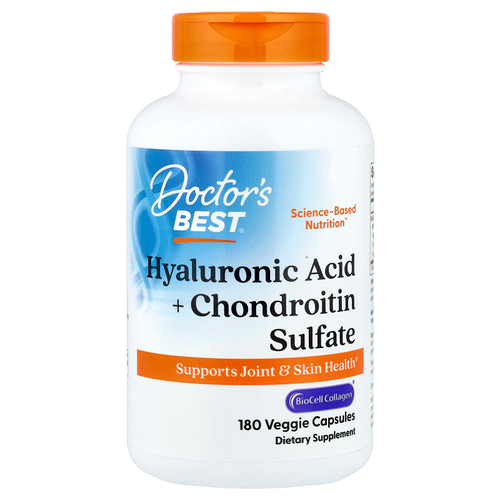 Doctor's Best, гиалуроновая кислота и хондроитинсульфат, 180 растительных капсул