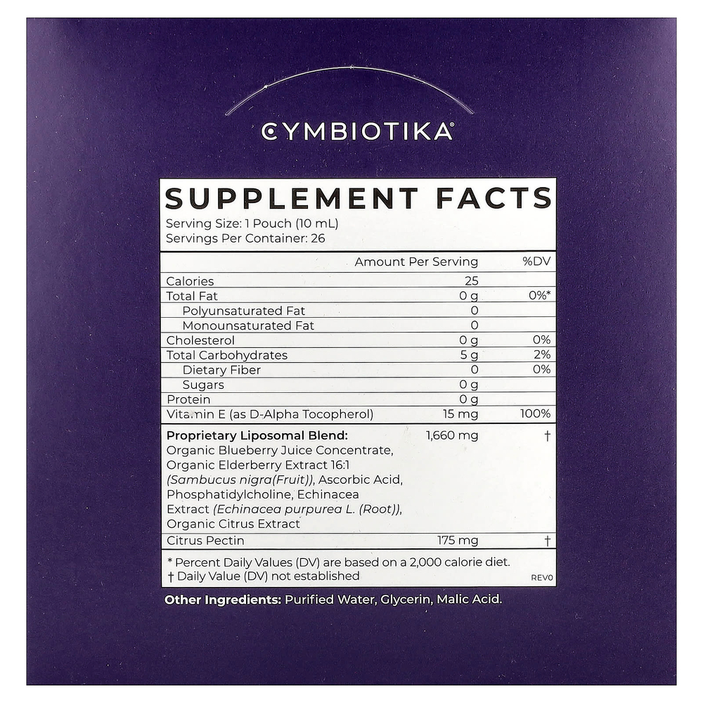 Cymbiotika, Поддержка иммунной системы из бузины, 26 пакетиков по 10 мл (0,3 жидк. Унции)