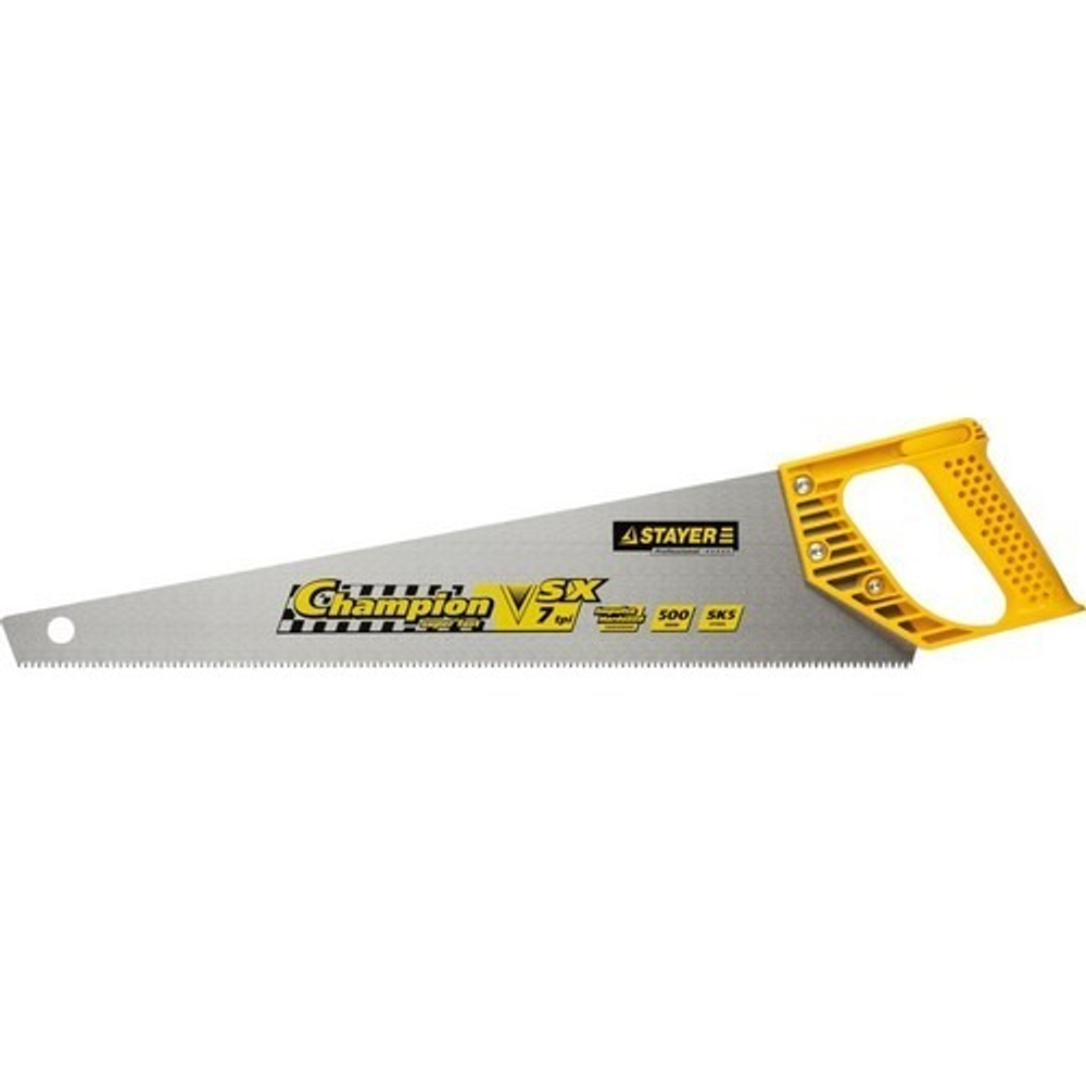 Ножовка STAYER "PROFI" "CHAMPION", сверхбыстрый рез, прямой зуб, пластиковая ручка, 7 TPI. 500мм.