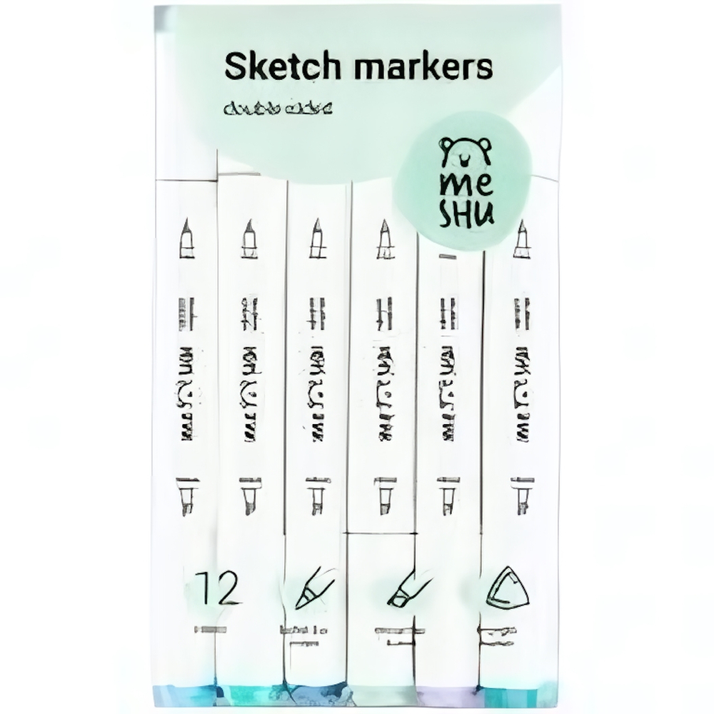 Скейтчмаркеры 12 шт. морские цвета, двусторонние ПВХ-бокс (Meshu)