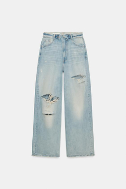 ZARA ДЖИНСЫ TRF СО СРЕДНЕЙ ПОСАДКОЙ И ОТЛОЖНЫМ ПОЯСОМ, ГОЛУБОЙ