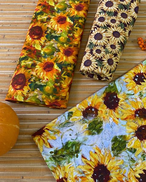 ПОДСОЛНУХИ НА ГОЛУБОМ, 100% хлопок Handmade Fabrics 5