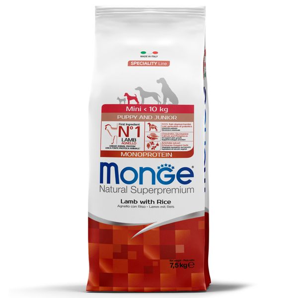 Уценка!Повр.упак/Сухой корм Monge Dog Speciality Line Monoprotein для щенков мелких пород, из ягненка с рисом