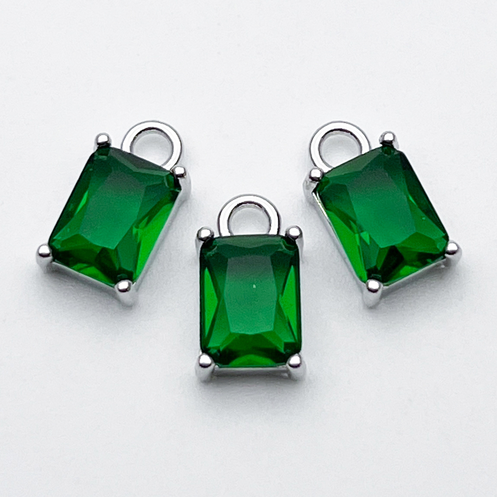 Подвеска Прямоугольник, цвет серебро+изумрудный, размер 10*6 мм, цена за 1 шт