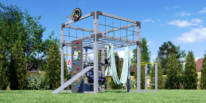 Детская площадка Савушка КУБ-1 (Серый) с гамаком для йоги