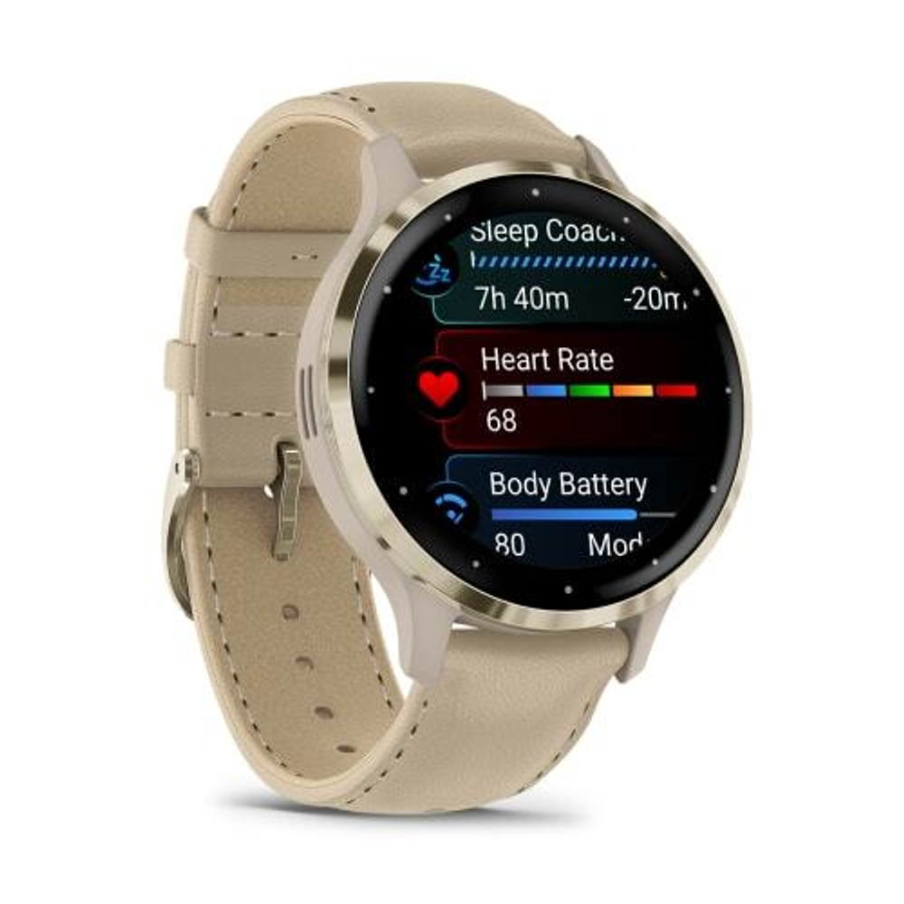 Умные часы Garmin Venu 3S 41 мм, золотистый с кожаным ремешком (French Gray + Leather)