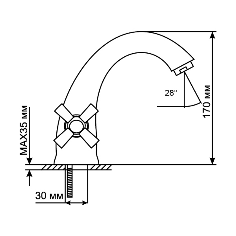 Смеситель для раковины 1/2 кер. MIXLINE ML09-04 п/шпильку (без подводки)