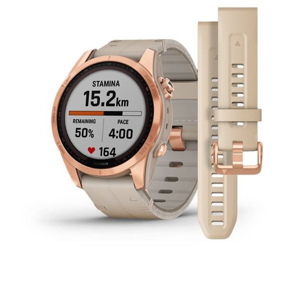 Умные часы Garmin FENIX 7S Sapphire Solar титановый цвета розовое золото с песчаным кожаным ремешком