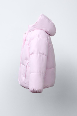 ZARA СТЕГАНАЯ КУРТКА С КАПЮШОНОМ, РОЗОВЫЙ