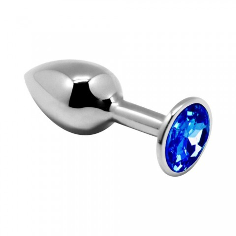 Маленькая металлическая анальная пробка с синим кристаллом Anal Pleasure от Alive (L: 9*4,1 см.)