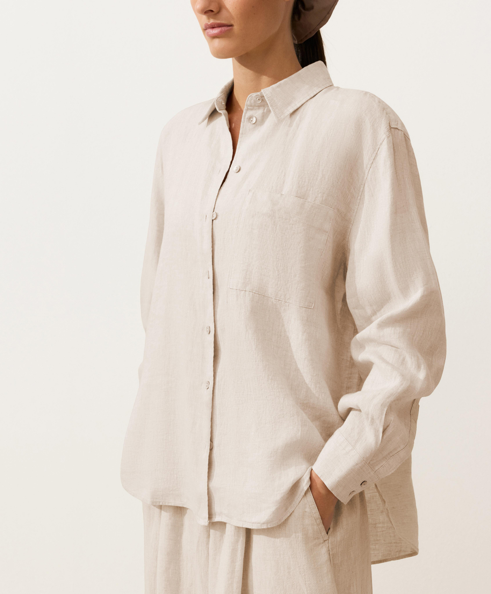 Oysho Рубашка свободного кроя из 100%-го льна, песочный меланж