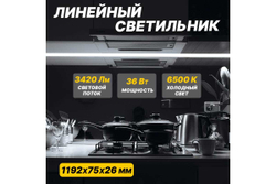 Светильник REXANT, общего назначения СПО1-40 36Вт, 200В-240В, IP20, 3780лм 6500K холодный свет 607-002