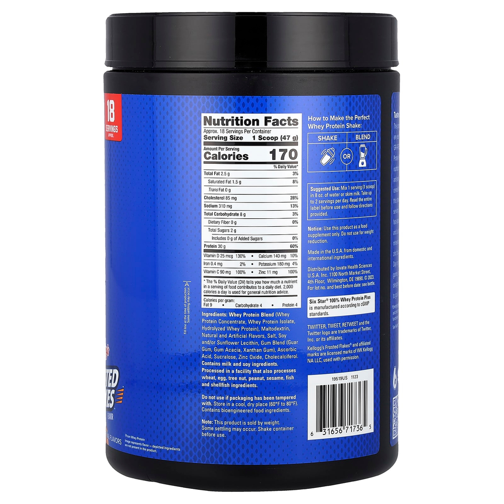 SIXSTAR, 100% Whey Protein Plus, замороженные хлопья от Kellog, 821 г (1,81 фунта)