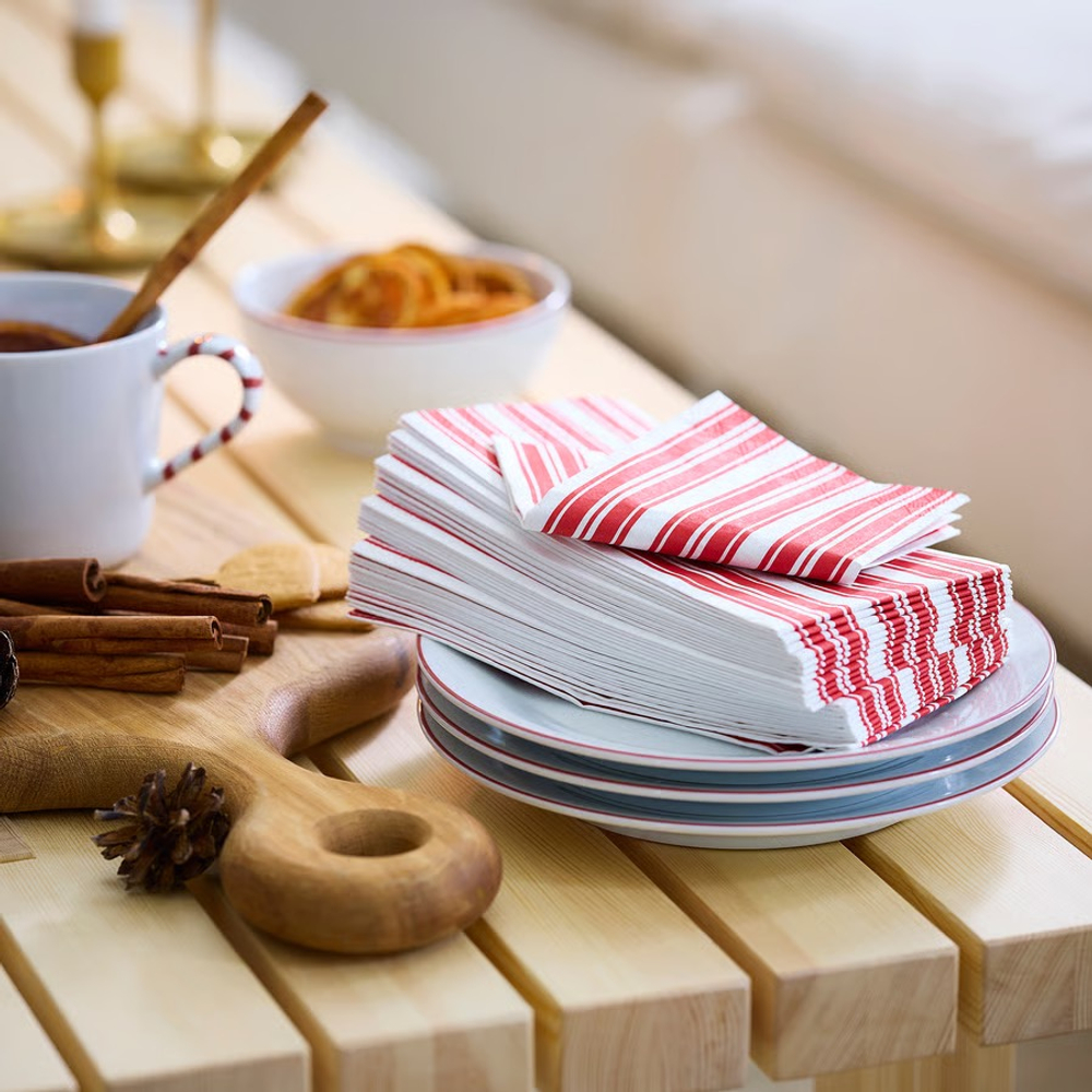 ВИНТЕРФИНТ VINTERFINT Салфетки бумажные 38х38 см , полоска/красный/белый