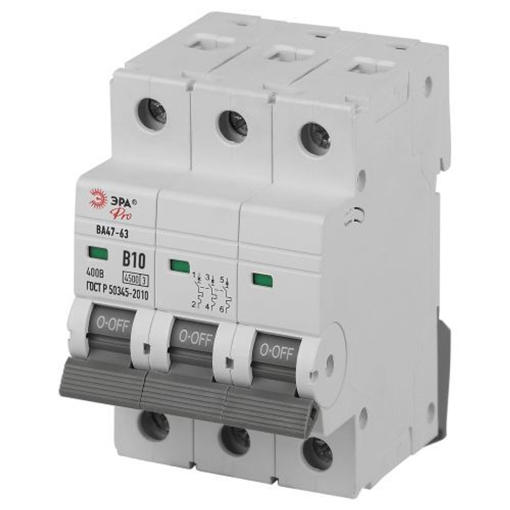 Выключатель автоматический 3п B 10А 4.5кА ВА47-63 PRO ЭРА Б0059390
