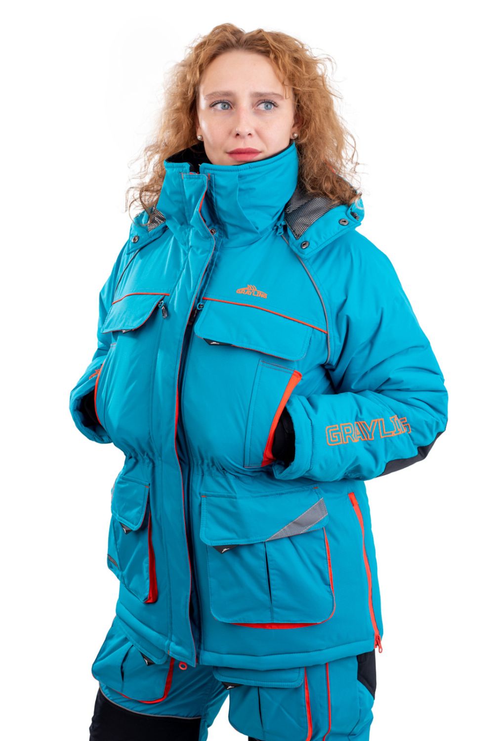 Костюм зимний женский «Камчатка» -45 бирюзово-оранжевый GRAYLING, Novatex