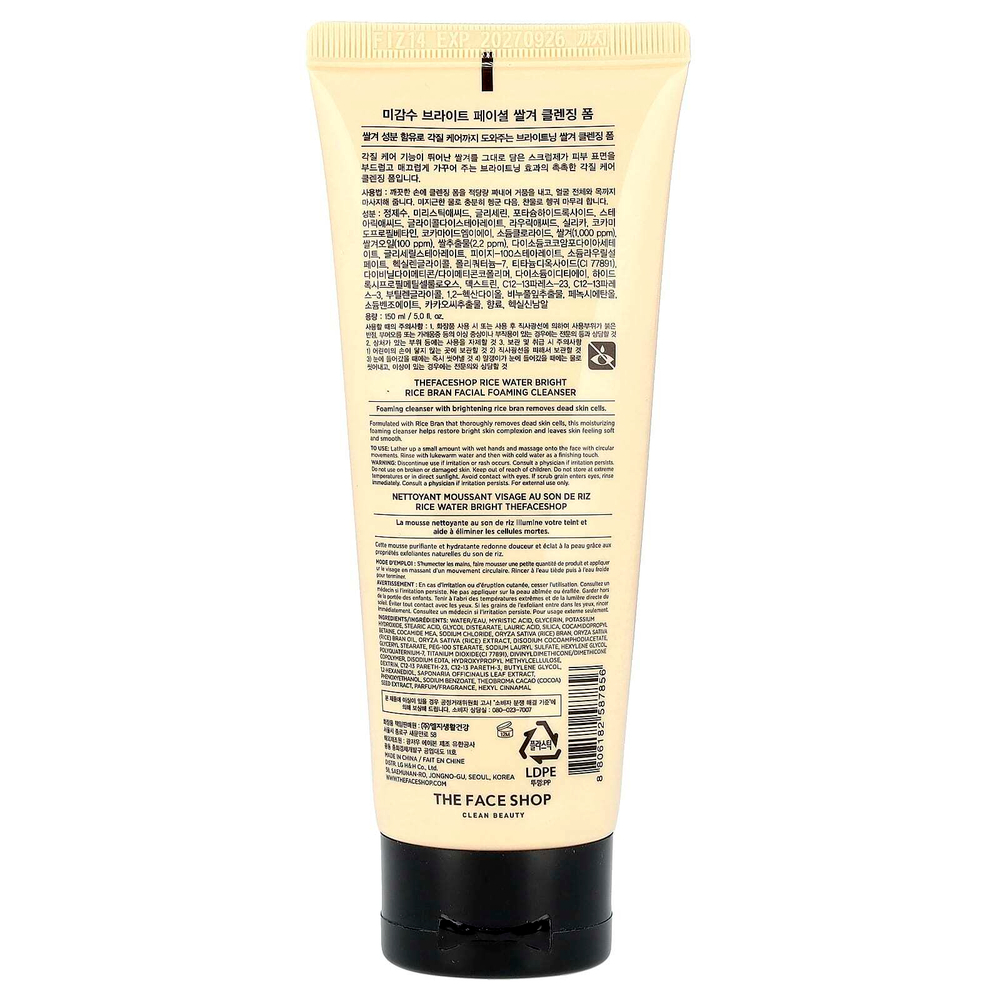 The Face Shop, Очищающая пенка для лица с рисовыми отрубями, 150 мл (5 жидк. Унций)