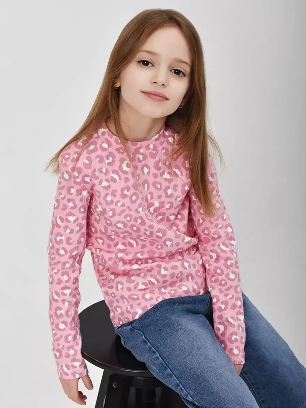 Лонгслив базовый для девочки с принтом