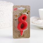 Свеча для торта цифра "Овал" "8", красная, 5,5 см