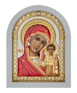 Казанская БМ, икона арочная, белое дерево, эмаль 175х225