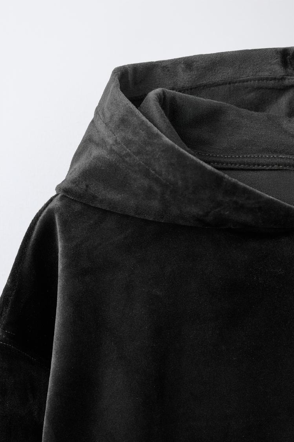 ZARA КОМПЛЕКТ ИЗ ХУДИ И БРЮК WIDE LEG ИЗ ВЕЛЮРА, АНТРАЦИТОВО-СЕРЫЙ