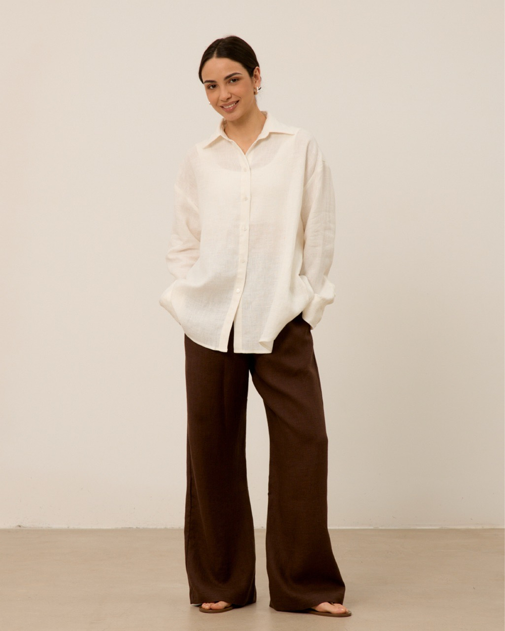 Рубашка 07, из 100% льна, молочная