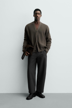 ZARA КАРДИГАН ИЗ РЕЛЬЕФНОГО ХЛОПКА, КОРИЧНЕВЫЙ