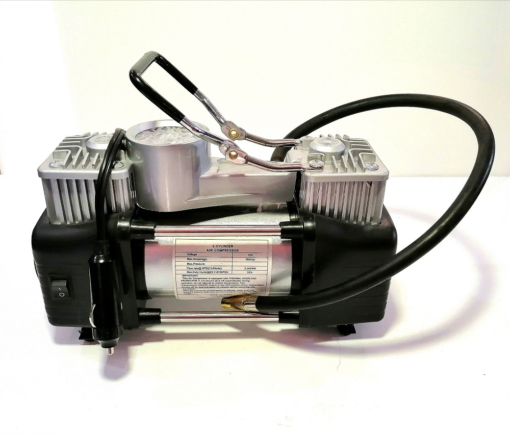 Автомобильный компрессор 2-х поршневой 85л/мин c фонариком (картонная коробка) (628-4X4) | 2310 гр. 29 * 22,5 * 16 см