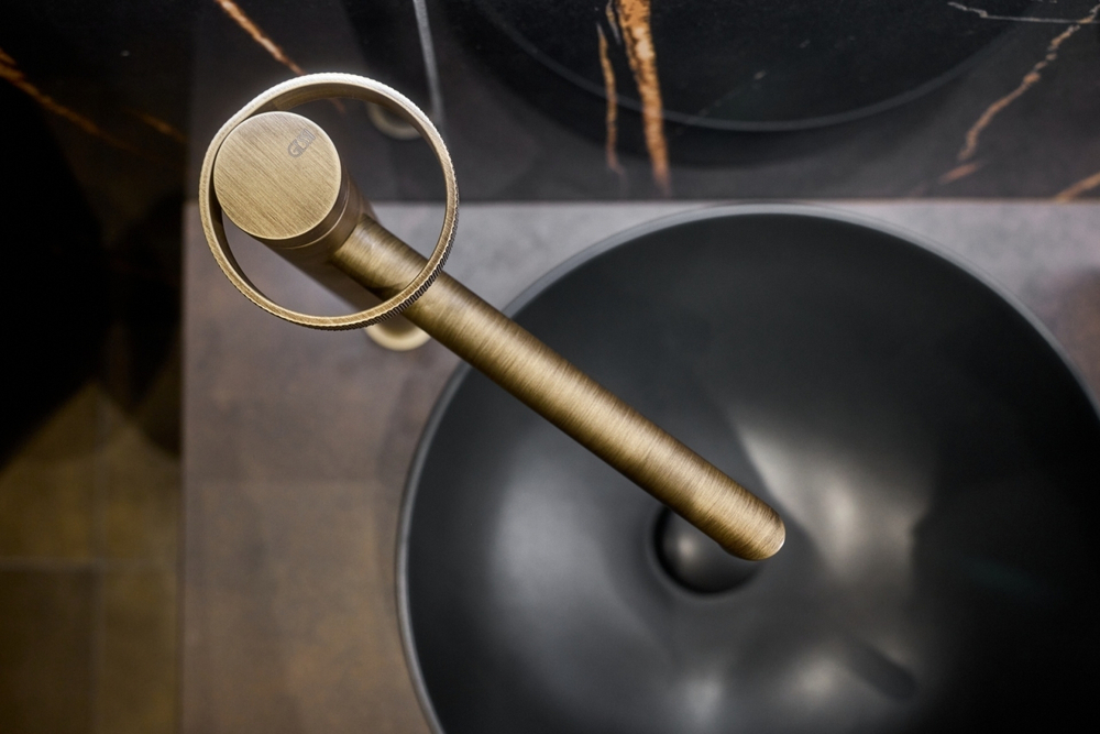 Смеситель для раковины Gessi Anello, высокий, длинный излив, цвет Brass Brushed PVD