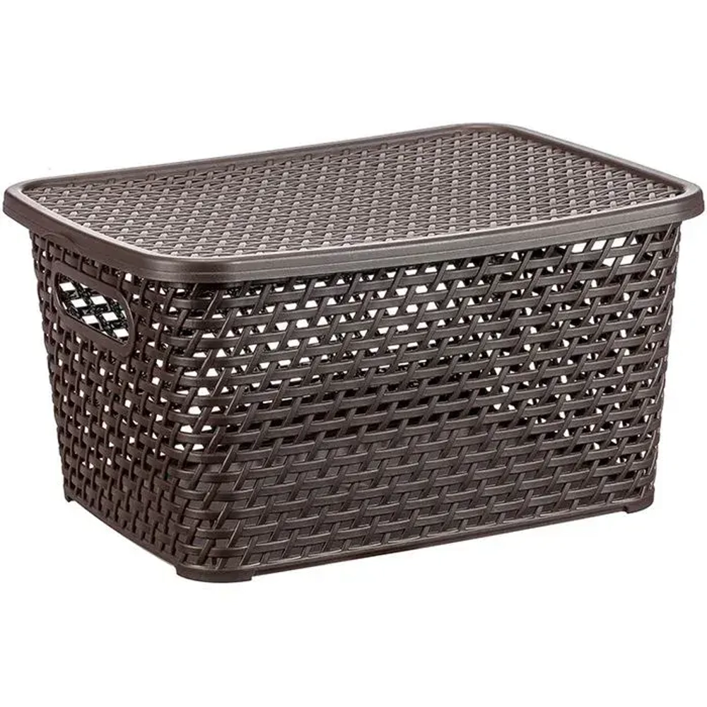 Ящик РОТАНГ с крышкой 23л 450х265мм коричневый ротанг (комплект 4 шт)