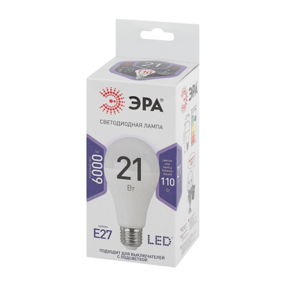 Лампа светодиодная ЭРА STD LED A65-21W-860-E27 21Вт груша холодный дневной свет Е27
