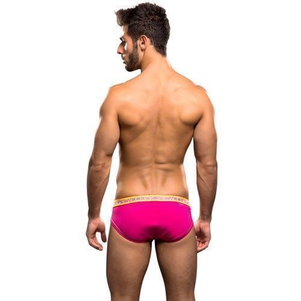 Мужские трусы брифы розовые с желтой резинкой Andrew Christian Brief  AC9784