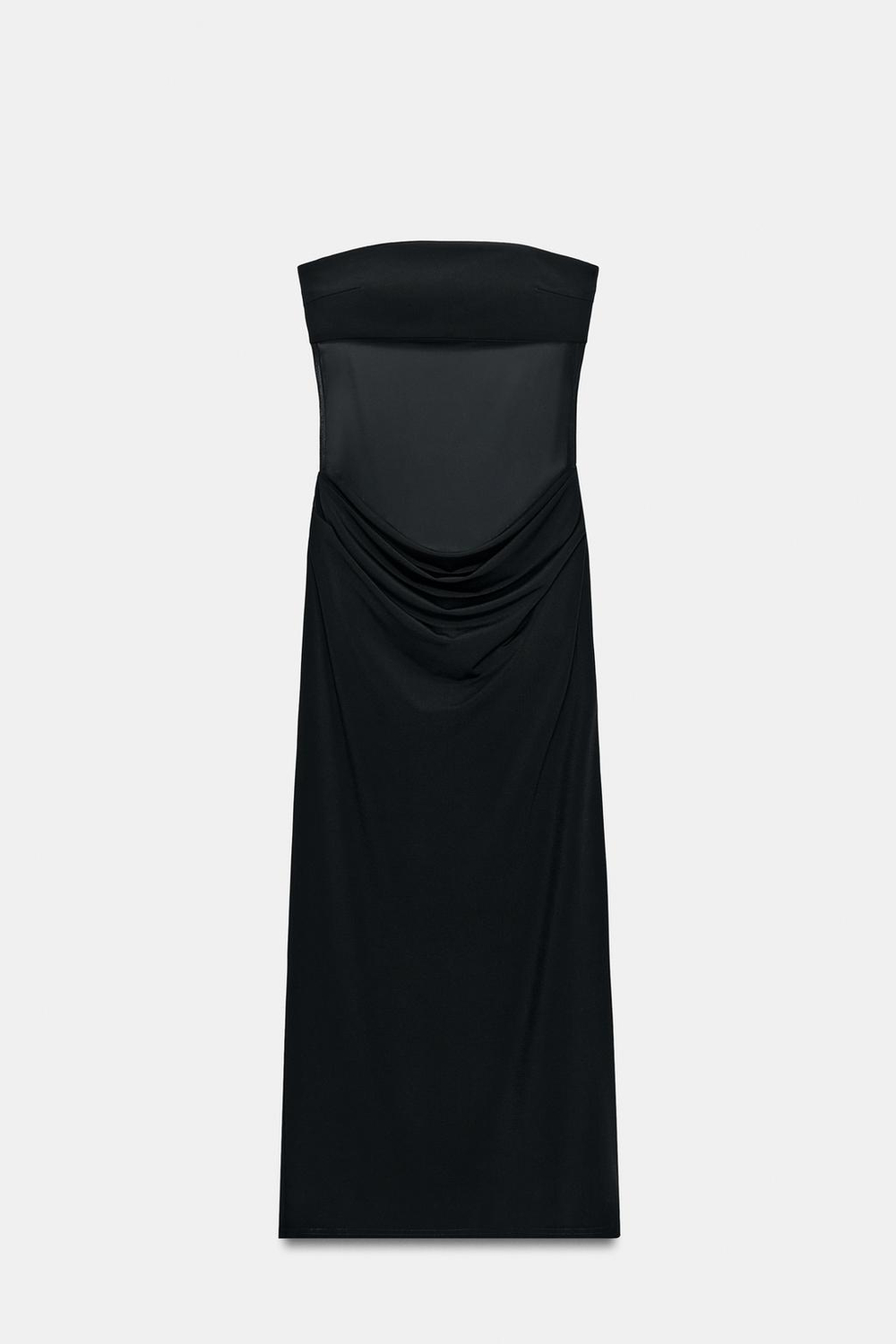 ZARA КОМБИНИРОВАННОЕ ПЛАТЬЕ МИДИ СО СБОРКАМИ, ЧЕРНЫЙ