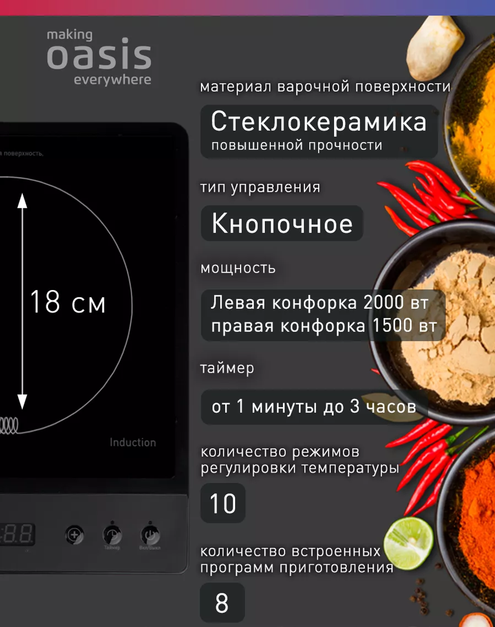 Настольная индукционная плита OASIS PI-DB3K