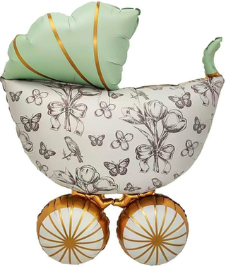 Фигура "Коляска ретро" сатин салатовая