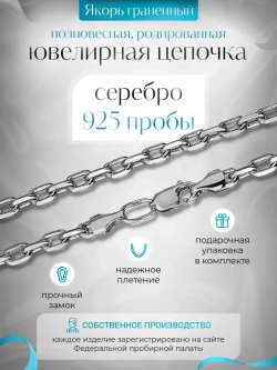 Цепочка Якорь 4 мм граненый родированная