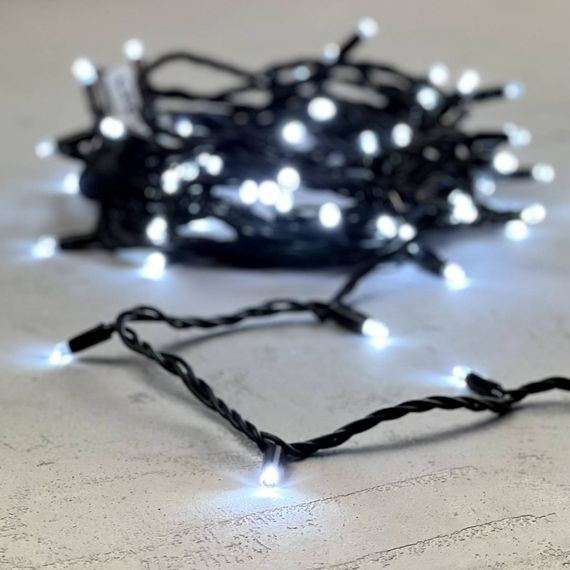 Светодиодная гирлянда с колпачком 75 холодных белых LED ламп 10 м., 24В., черный каучуковый провод, IP65, LTC (LL75-1-1W)