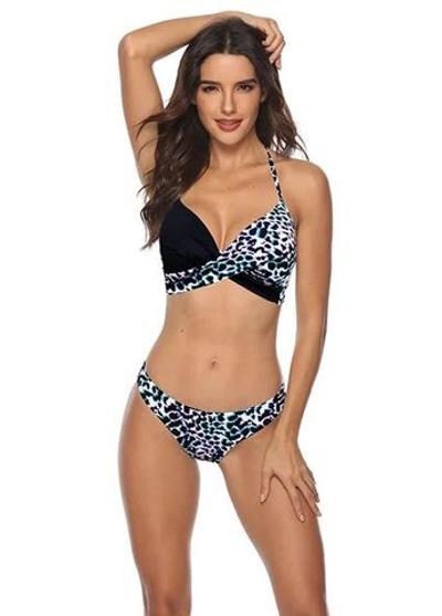 Раздельный купальник с анималистическим принтом и цветными пятнышками (Размер: L) (Цвет: разноцветный)