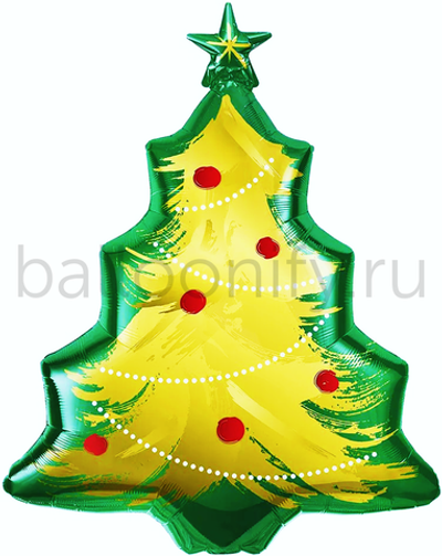 Шар (33''/84 см) Фигура, Новогодняя елочка, Зеленый/Золото, 1 шт.
