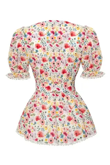 «Flower blouse» Блуза из хлопка рельефами и кружевной отделкой.