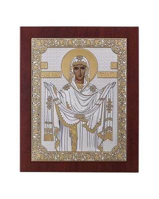 Покрова БМ, икона прямоугольная с рамкой, красное дерево 210х260