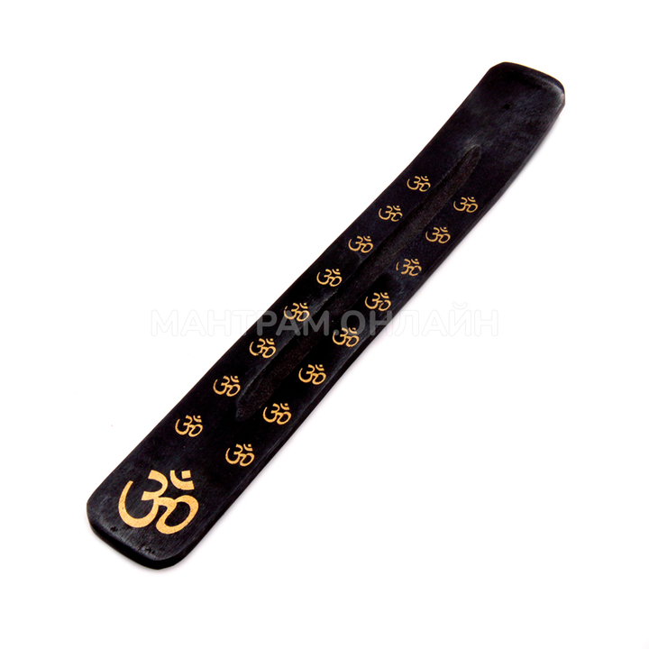 Подставка под благовония Лыжа Ом однополосная, дерево цвет черный, рисунок золотистый