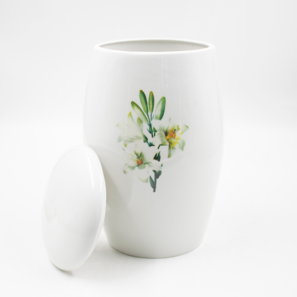 Урна для праха фарфор "Палитра" белая "Лилия Акварель"